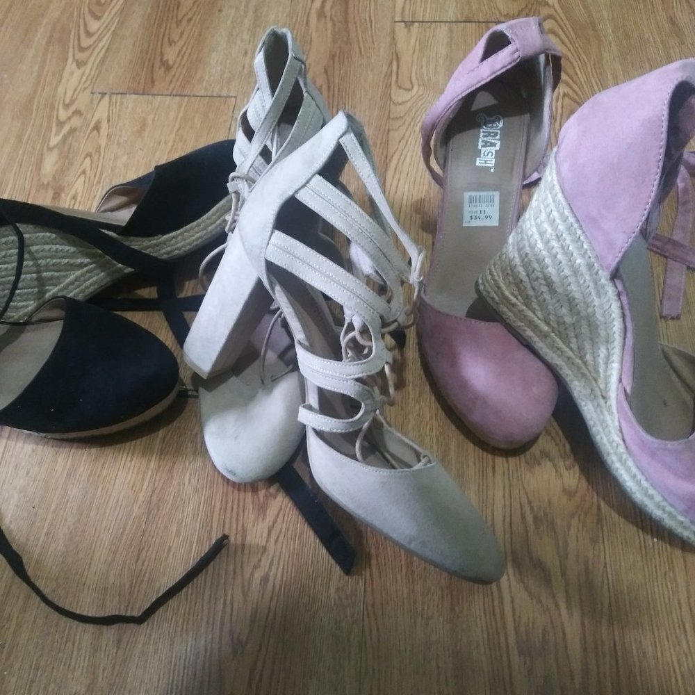 3 pairs of wedge heel shoes sold together.